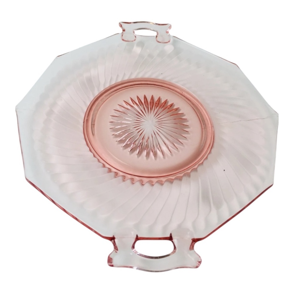 EPRESSION GLASS TRAY, pink Glass Plate, platter, pink glass tray, cake plate, pi